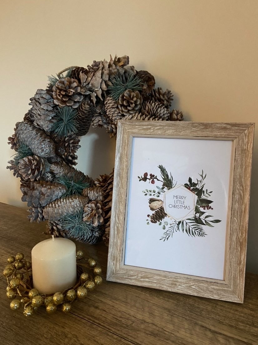 Personalised Custom Wording Christmas With the Surname Family Wreath Christmas Seasonal Wall Home Decor Print-0