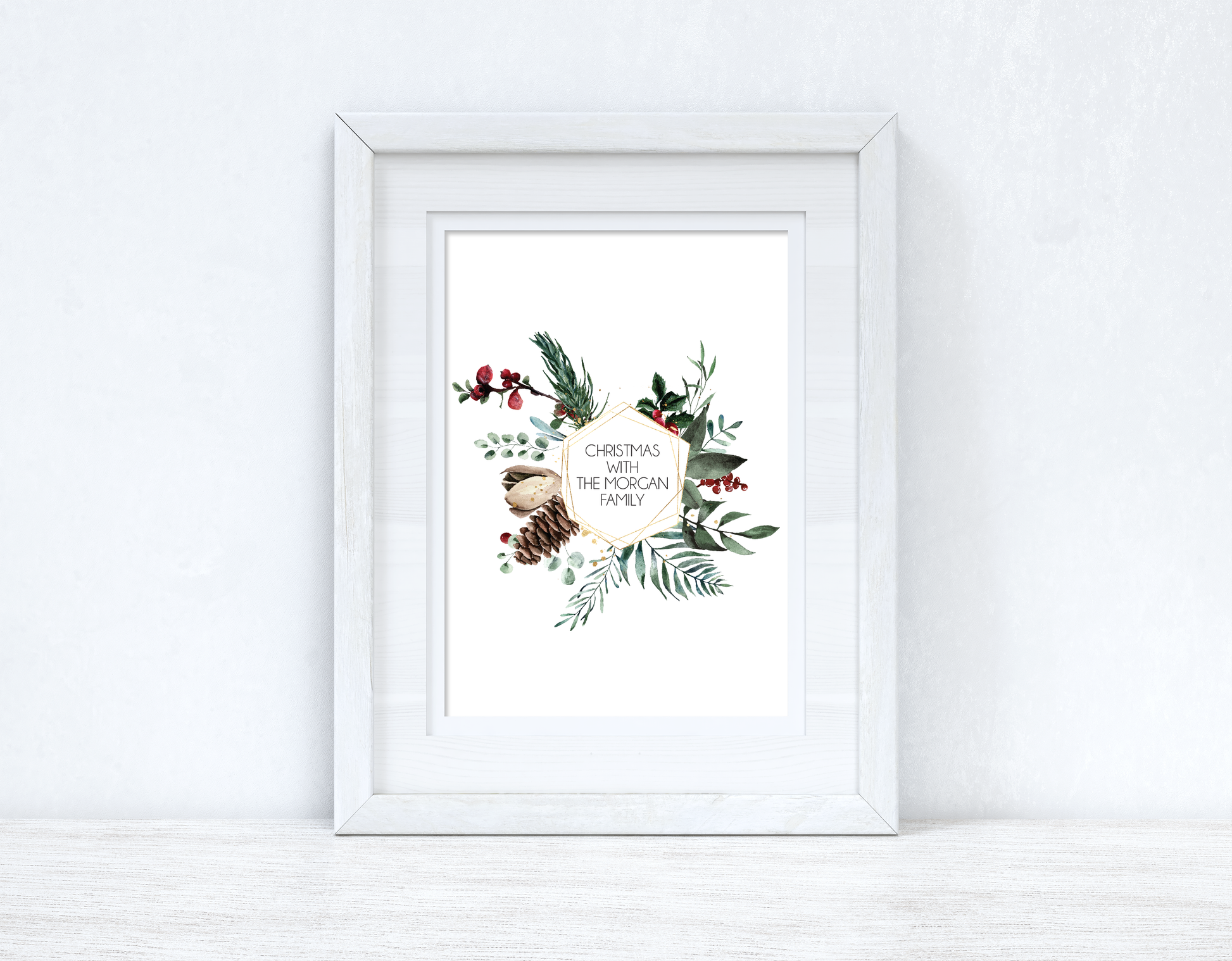 Personalised Custom Wording Christmas With the Surname Family Wreath Christmas Seasonal Wall Home Decor Print-1