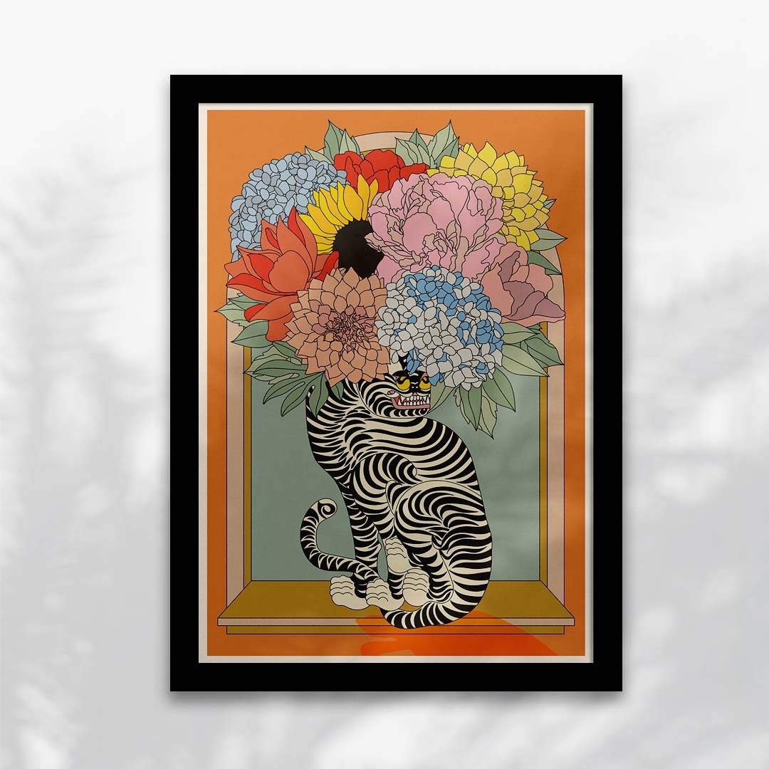 Floral Tiger Vase Art Print-4
