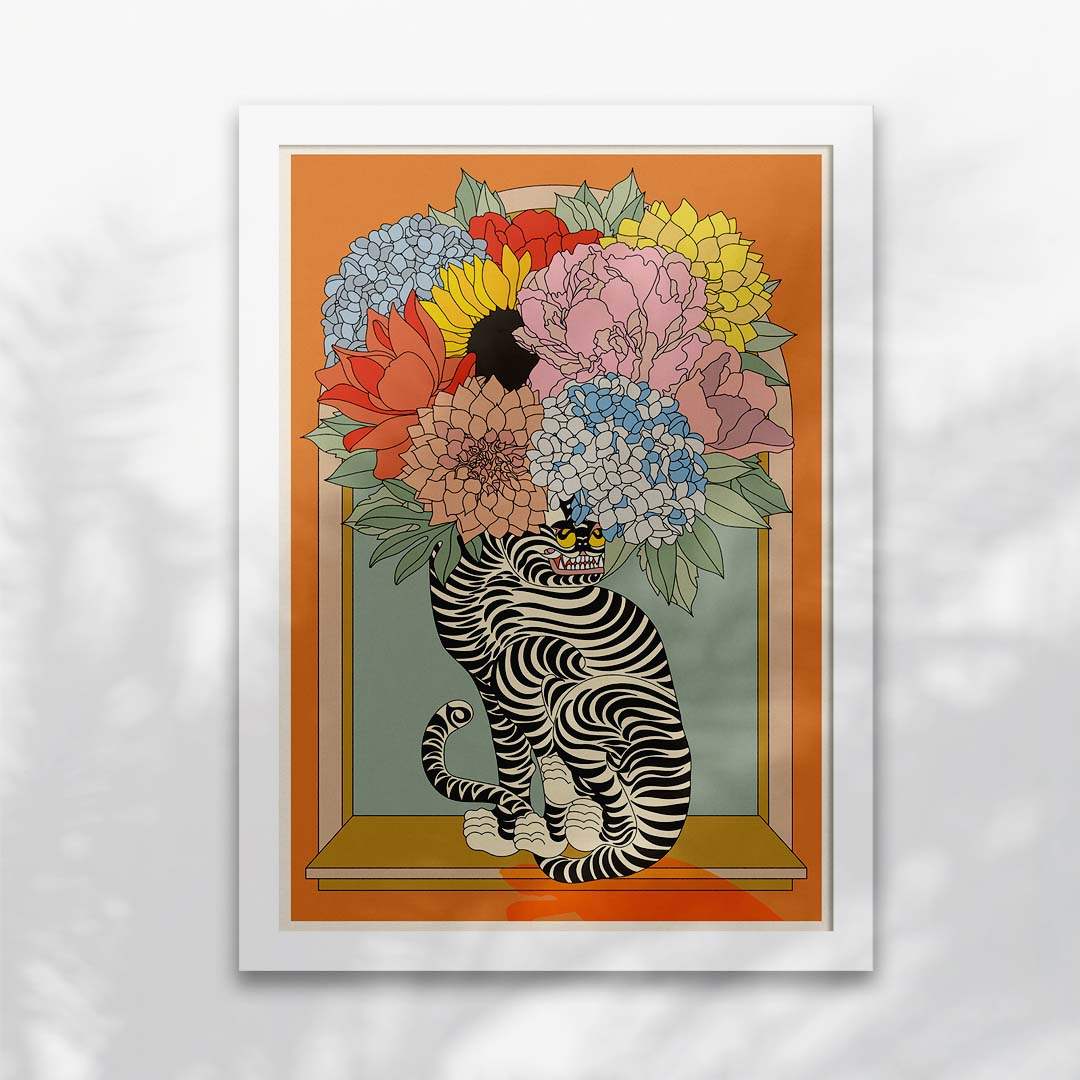 Floral Tiger Vase Art Print-6