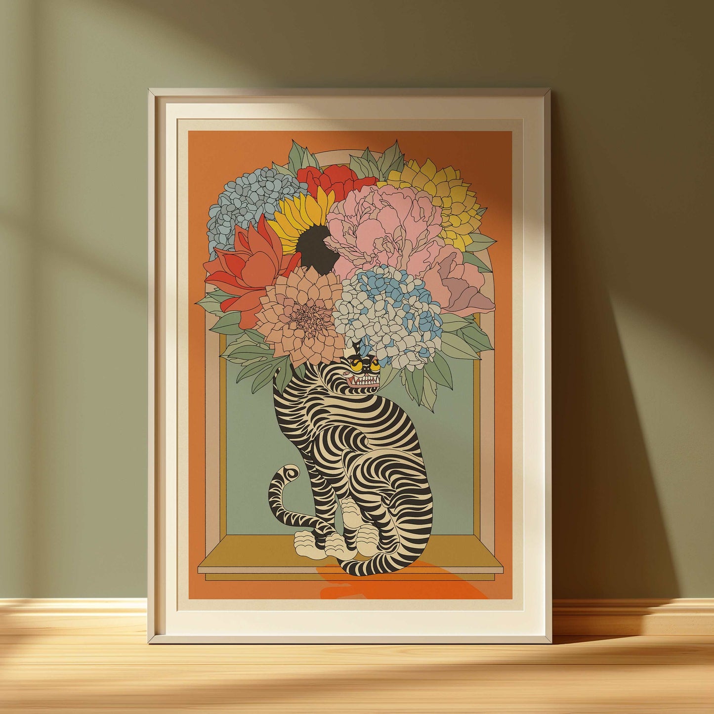Floral Tiger Vase Art Print-0