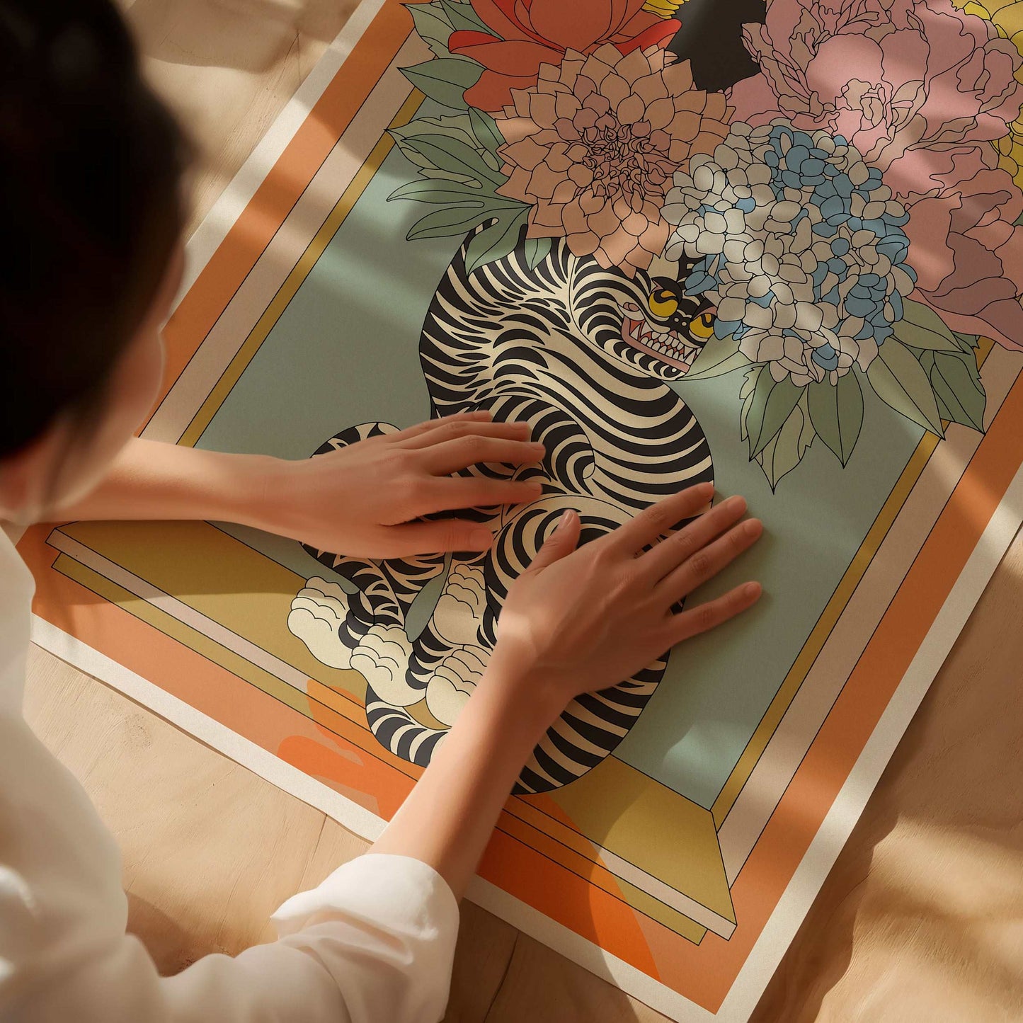 Floral Tiger Vase Art Print-1